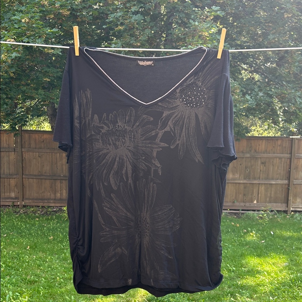 Black Floral V-Neck Top